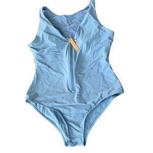 Shapellx Women Light Blue Zipper Front Tummy Control One Piece Swimsuit 3XL NEW‎